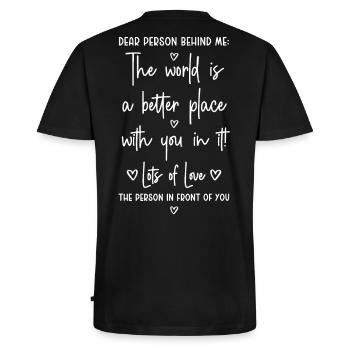Liebe Person hinter mir - Dear Person behind me - Männer Premium Bio T-Shirt mit V-Ausschnitt - Schwarz - Hinten - Nico (187cm)
