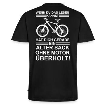 Ein alter Sack hat dich gerade überholt! - Männer Premium Bio T-Shirt mit V-Ausschnitt - Schwarz - Hinten - Nico (187cm)