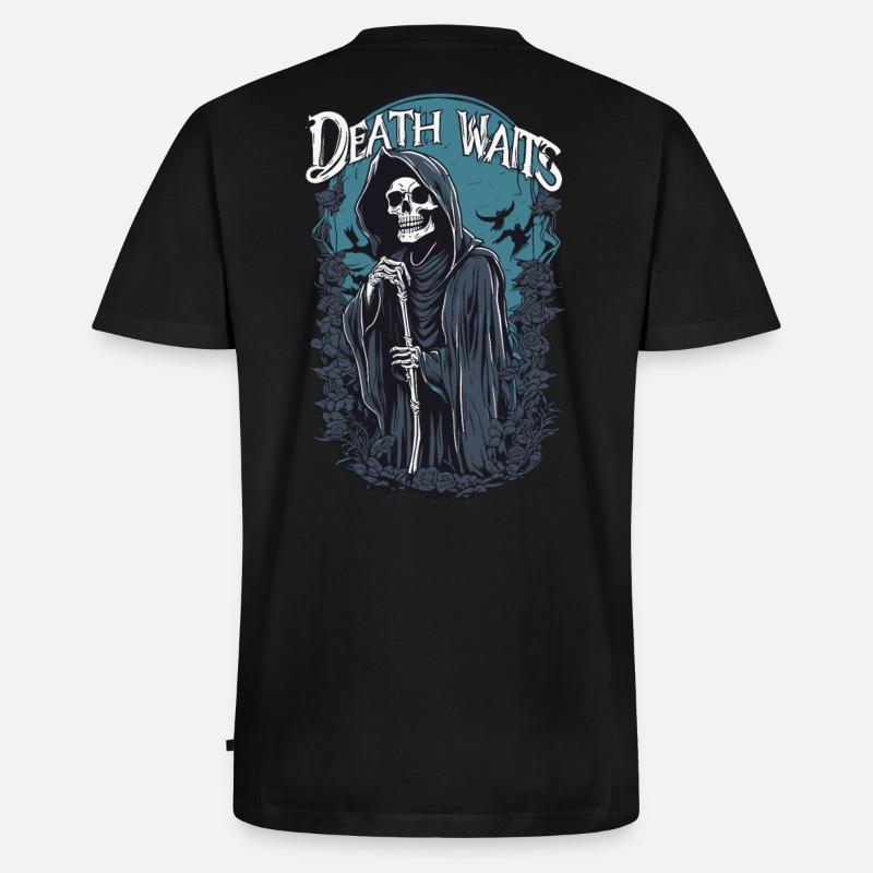 Sensenmann "Death Waits" Gothic Art - Männer Premium Bio T-Shirt mit V-Ausschnitt - Schwarz
