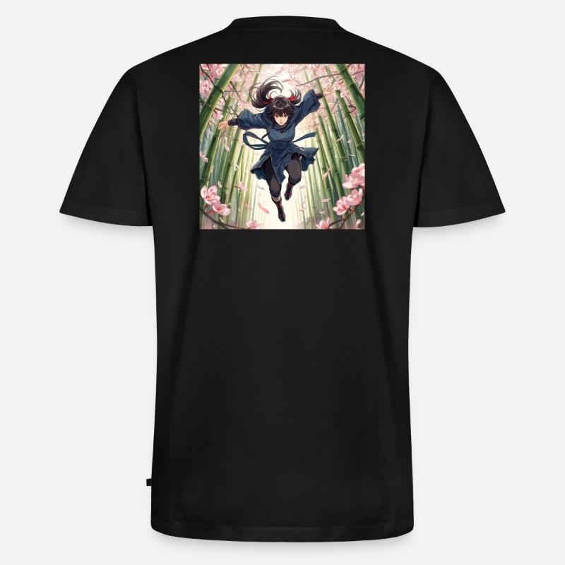 Bambusheldin im Kirschblütenpfad - Männer Premium Bio T-Shirt mit V-Ausschnitt - Schwarz