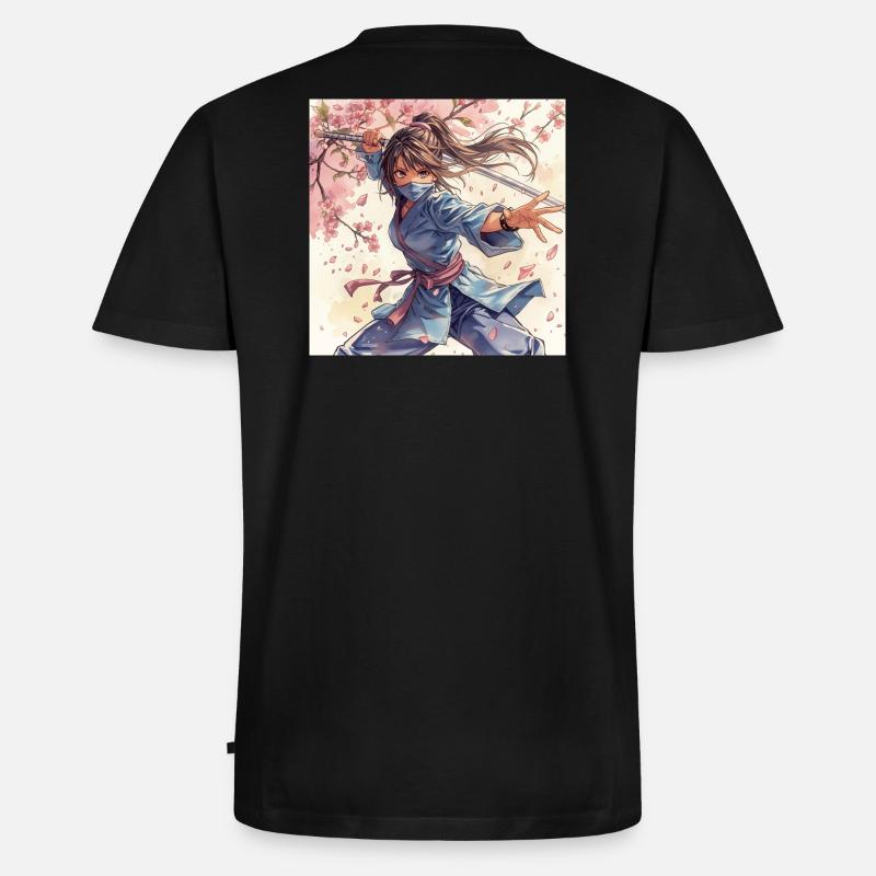 Blütenklinge Ninja im Kimono - Männer Premium Bio T-Shirt mit V-Ausschnitt - Schwarz