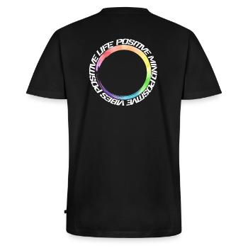 positive mind - positive vibes - positive life - Männer Premium Bio T-Shirt mit V-Ausschnitt - Schwarz - Hinten - Nico (187cm)