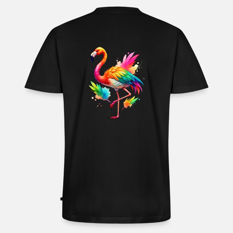 Flamingo Pride Back - Männer Premium Bio T-Shirt mit V-Ausschnitt - Schwarz
