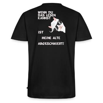 Lustiges Biker Motiv Wenn du das lesen kannst - Männer Premium Bio T-Shirt mit V-Ausschnitt - Schwarz - Hinten - Nico (187cm)