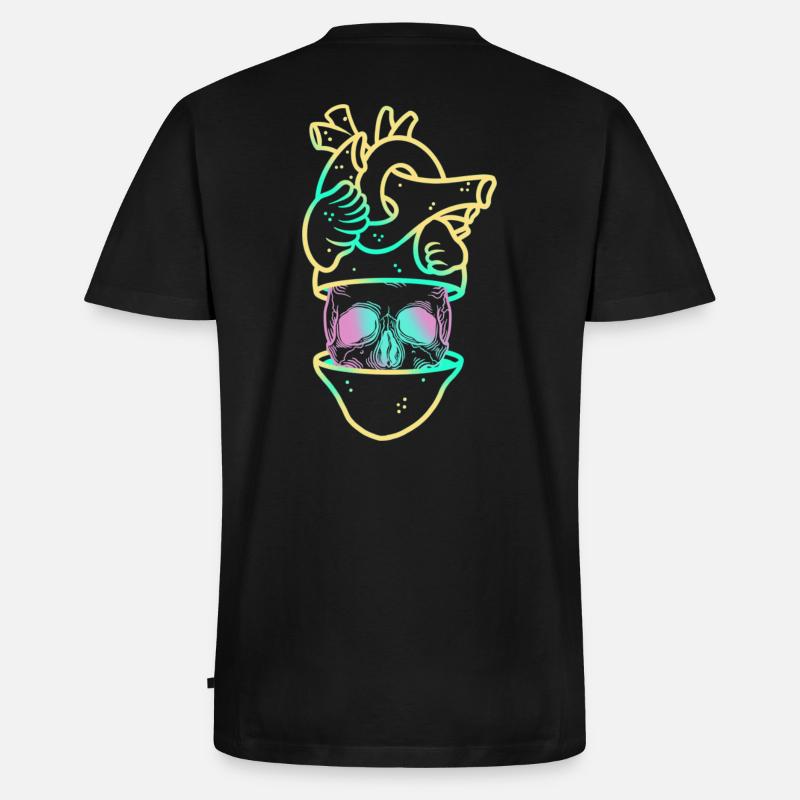 Herzschädel 3 gelb - Männer Premium Bio T-Shirt mit V-Ausschnitt - Schwarz