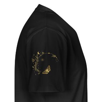 Cadre circulaire des feuilles de lune dorées - T-shirt encolure en V Premium bio Homme - noir - Droite - Nico (187cm)