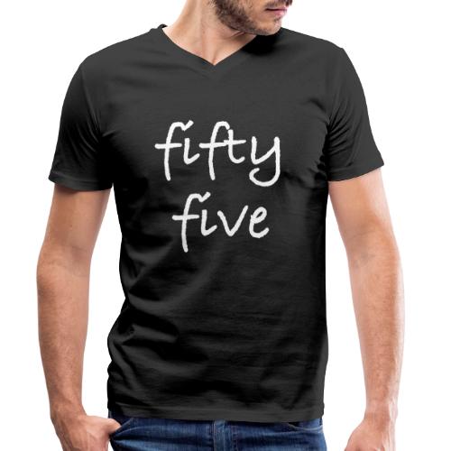Fiftyfive -teksti valkoisena kahdessa rivissä - Stanley/Stella miesten V-aukkoinen luomu-t-paita