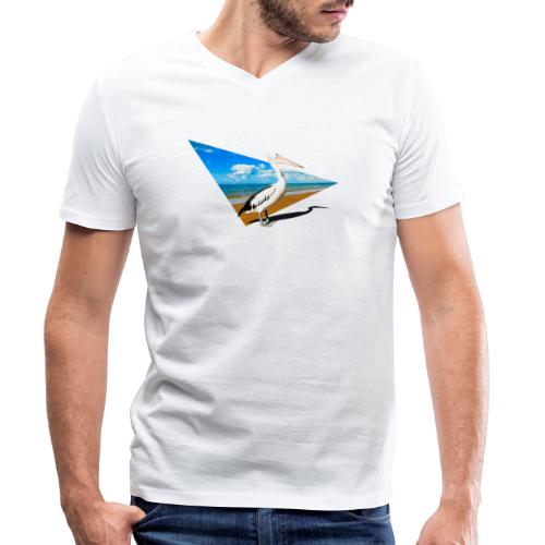 Pelikan am Strand mit dynamischer Form - Stanley/Stella Männer Bio-T-Shirt mit V-Ausschnitt