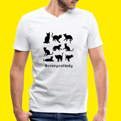Crazy cat lady-hashtaggen - Stanley/Stella økologisk T-skjorte med V-hals for menn