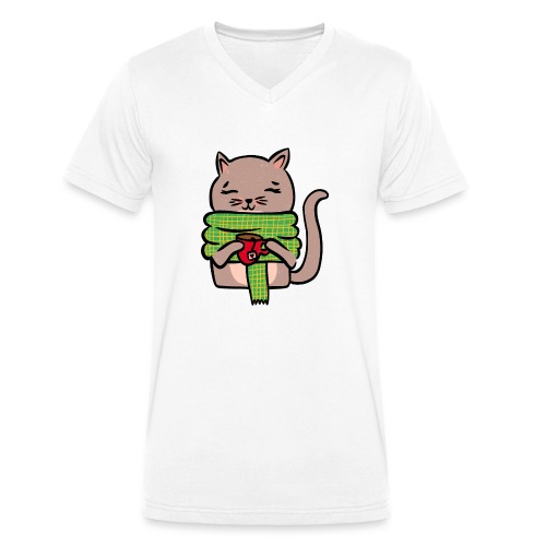 Winter-Katze - Stanley/Stella Männer Bio-T-Shirt mit V-Ausschnitt
