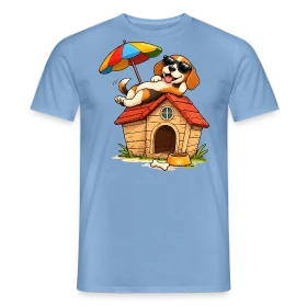 Maquette de T-shirt homme « Chien Beagle en Vacances à la Maison » à imprimer et personnaliser