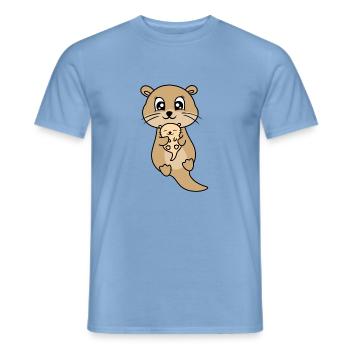 Mère et bébé loutre mignon - T-shirt homme - carolina blue - Devant - AI Model Male 178 light (178cm)