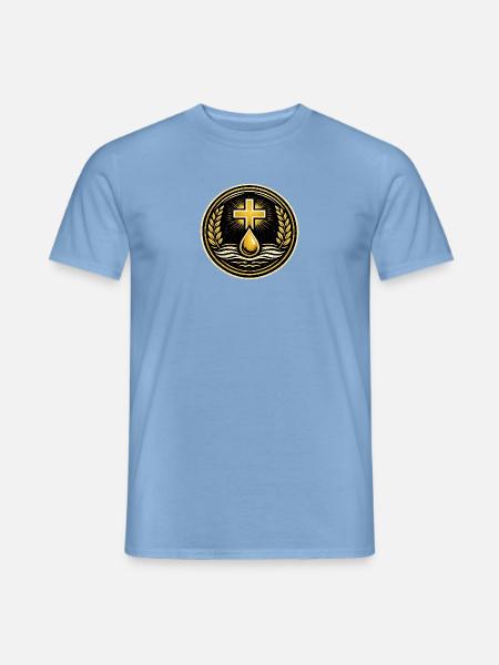 Kreuz Taufe Wellen Emblem - Männer T-Shirt - Carolina Blue