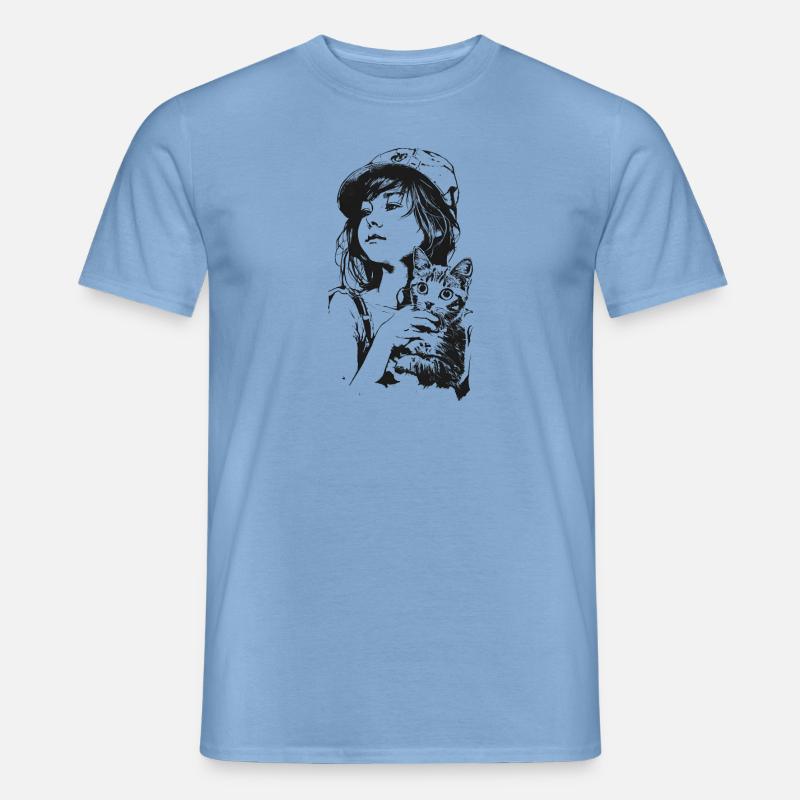 Mädchen mit Katze - Männer T-Shirt - Carolina Blue