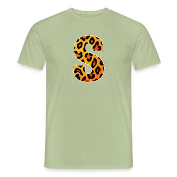 Lettre S à imprimé léopard - T-shirt homme - vert sauge - Devant - AI Model Male 178 light (178cm)