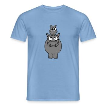 Hibou assis sur hippopotame drôle 2 amis chevauchant - T-shirt homme - carolina blue - Devant - AI Model Male 178 light (178cm)