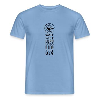 GOWILD Wolf Design en 7 langues - T-shirt homme - carolina blue - Devant - AI Model Male 178 light (178cm)