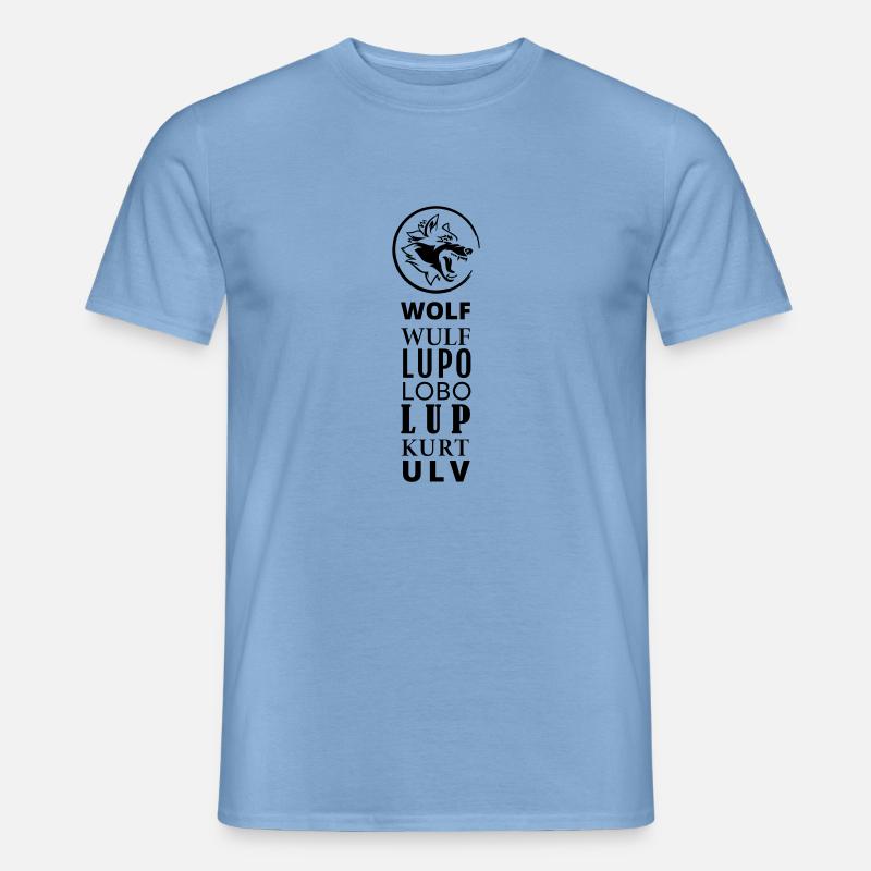 GOWILD Wolf Design in 7 languages - Men’s T-shirt - carolina blue