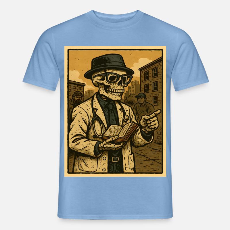 Dottore scheletro con libro in stile retrò - T-shirt uomo - carolina blue