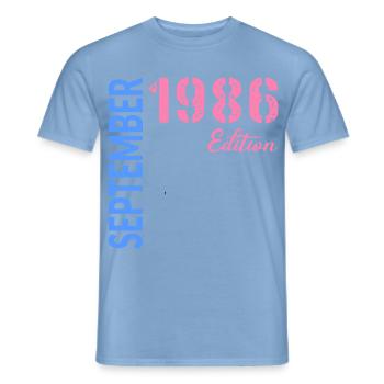 September 1986 Birthday - Men's T-Shirt - carolina blue - Front - AI Model Male 178 light (178cm)