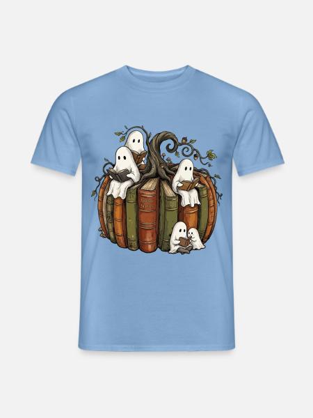 Lesende Geister im Spuk-Kürbis - Männer T-Shirt - Carolina Blue
