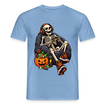 Fun Halloween video game with a skeleton - Männer T-Shirt - Carolina Blue - Vorne - AI Model Male 178 light (178cm)