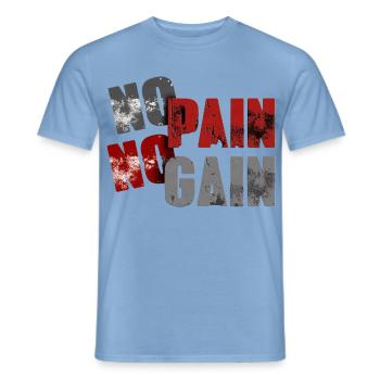 No Pan No Gain Distressed Typografie - Männer T-Shirt - Carolina Blue - Vorne - AI Model Male 178 light (178cm)