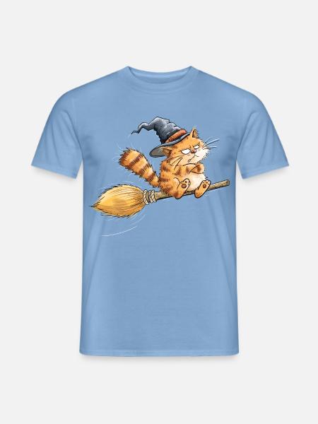Nö Katze Hexenbesen Sarkasmus Spruch Tierhumor - Männer T-Shirt - Carolina Blue