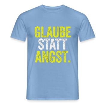 Glaube statt Angst – Markus 5,36 - Männer T-Shirt - Carolina Blue - Vorne - AI Model Male 178 light (178cm)