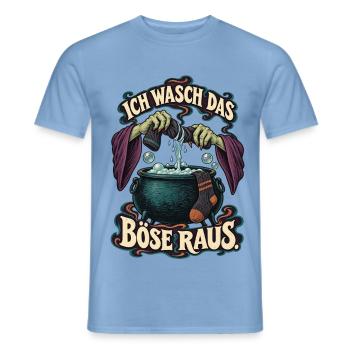 Hexenwäsche – Ich wasch das Böse raus - Männer T-Shirt - Carolina Blue - Vorne - AI Model Male 178 light (178cm)