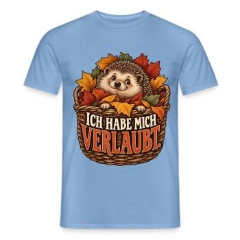 Ich habe mich verlaubt – Igel im Laubkorb - Männer T-Shirt - Carolina Blue - Vorne - AI Model Male 178 light (178cm)