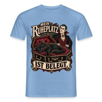 Ruheplatz belegt – Katze und Vampir - Männer T-Shirt - Carolina Blue - Vorne - AI Model Male 178 light (178cm)