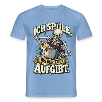 Skelett beim Abwasch – Der Topf gibt auf - Männer T-Shirt - Carolina Blue - Vorne - AI Model Male 178 light (178cm)