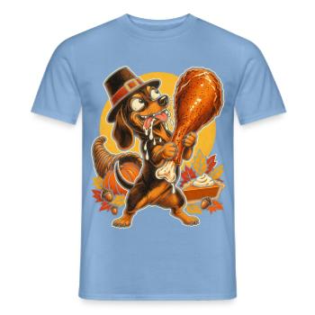 Thanksgiving Dackel mit Truthahn-Drumstick - Männer T-Shirt - Carolina Blue - Vorne - AI Model Male 178 light (178cm)