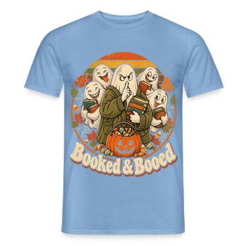 Halloween Geist Booked & Booed Leser - Männer T-Shirt - Carolina Blue - Vorne - AI Model Male 178 light (178cm)