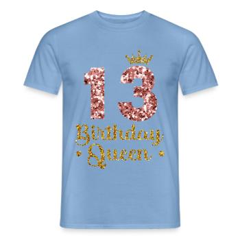 13 Birthday Queen 13. Geburtstag Mädchen - Männer T-Shirt - Carolina Blue - Vorne - AI Model Male 178 light (178cm)