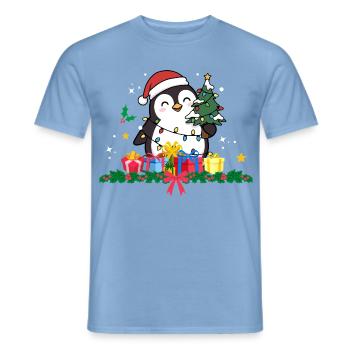 Lustige Pinguin-Weihnachten. Weihnachts-Pinguin - Männer T-Shirt - Carolina Blue - Vorne - AI Model Male 178 light (178cm)