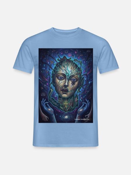 Kosmisches Gesicht zwischen Wurzeln und Sternen - Männer T-Shirt - Carolina Blue