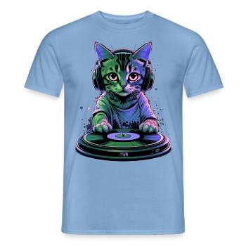 Kitten DJ 🎧 - Men's T-Shirt - carolina blue - Front - AI Model Male 178 light (178cm)