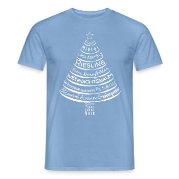 Weinsorten als Weihnachtsbaum schneeweiße Schrift - Männer T-Shirt - Carolina Blue - Vorne - AI Model Male 178 light (178cm)