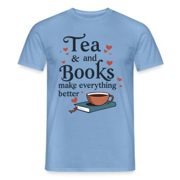 Tea and Books Saying Quote Bookworm - Men's T-Shirt - carolina blue - Front - AI Model Male 178 light (178cm)