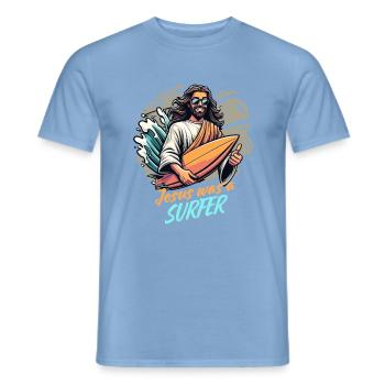 Surfer Surfing Urlaub Meer Jesus Surfboard Lustig - Männer T-Shirt - Carolina Blue - Vorne - AI Model Male 178 light (178cm)