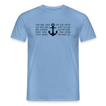 NATO-Alphabet Seefunk mit Anker schwarz - Männer T-Shirt - Carolina Blue - Vorne - AI Model Male 178 light (178cm)