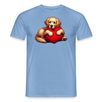 Cute Lab Dog Hugging a Red Pillow - Men's T-Shirt - carolina blue - Front - AI Model Male 178 light (178cm)
