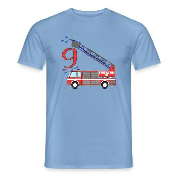 Camion de pompiers 9e anniversaire - T-shirt homme - carolina blue - Devant - AI Model Male 178 light (178cm)