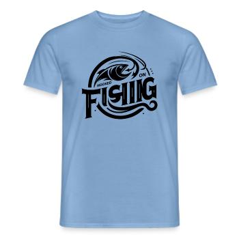« Élégant Hooked On Fishing Tee - parfait pour l’angle - T-shirt homme - carolina blue - Devant - AI Model Male 178 light (178cm)