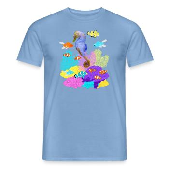 Hippocampe, Poisson rouge, Poisson-clown, Récif corallien - T-shirt homme - carolina blue - Devant - AI Model Male 178 light (178cm)