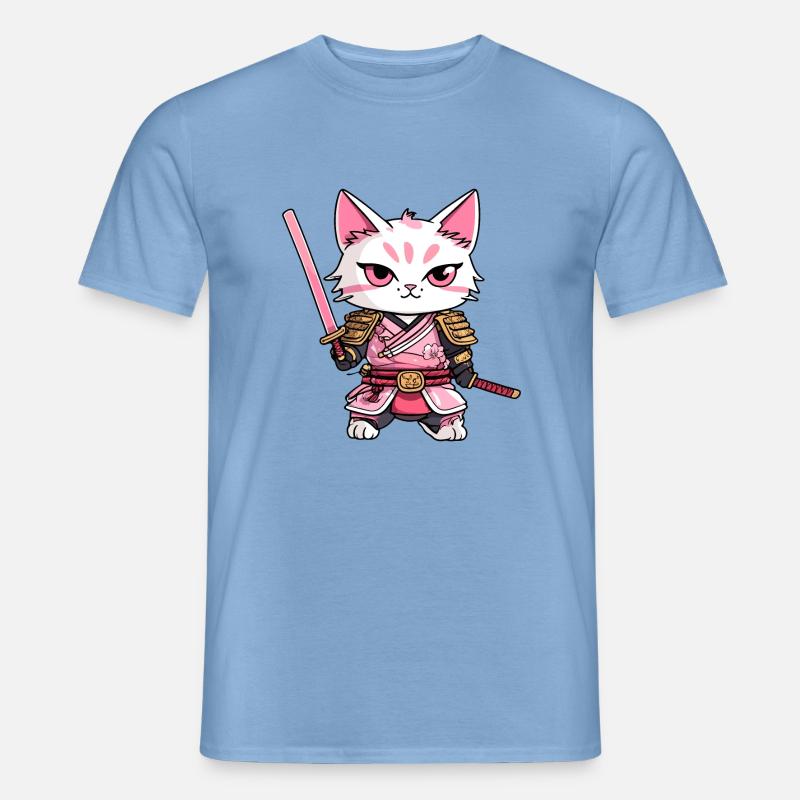 Samurai Katze & Kirschblüten #9 - Männer T-Shirt - Carolina Blue
