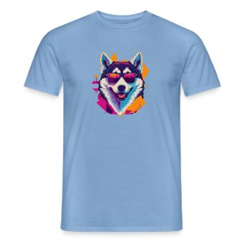 Frosty Fury: Retro Husky T-Shirt - Männer T-Shirt - Carolina Blue - Vorne - AI Model Male 178 light (178cm)