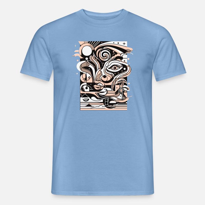 Surreal Line Face Pattern - Men’s T-shirt - carolina blue